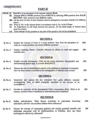 First page of CSS Past Paper Criminology 2024