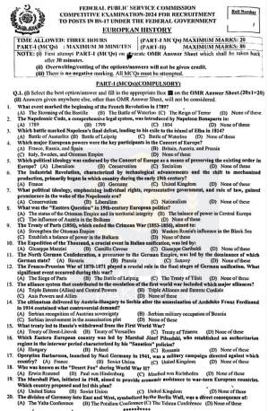 First page of CSS Past Paper European History 2024