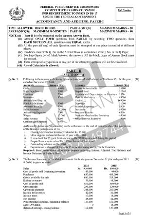First page of CSS Past Papers Accountancy and Auditing Paper-I 2018