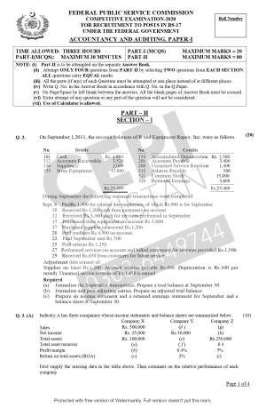 First page of CSS Past Papers Accountancy & Auditing 2020
