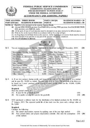 First page of CSS Past Papers Accountancy & Auditing 2021
