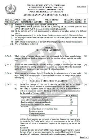 First page of CSS Past Papers Accountancy & Auditing-II-2017