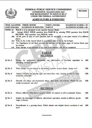 First page of CSS Past Papers Agriculture & Forestry 2021