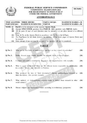 First page of CSS Past Papers Anthropology 2021