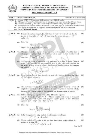 First page of CSS Past Papers Applied Mathematics 2021