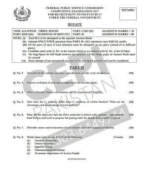 First page of CSS Past Papers Botany-2017