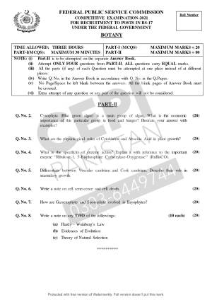 First page of CSS Past Papers Botany 2021