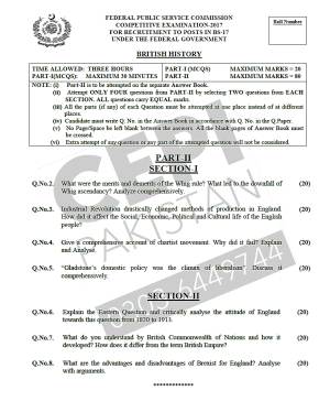 First page of CSS Past Papers British History-2017