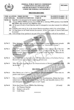 First page of CSS Past Papers British History 2018