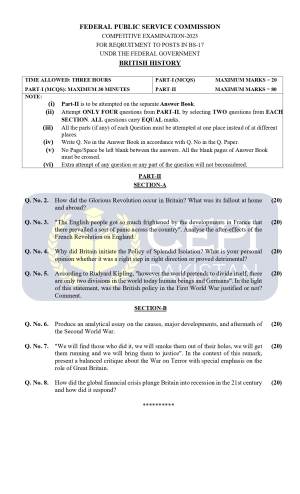 First page of CSS Past Papers British History 2023