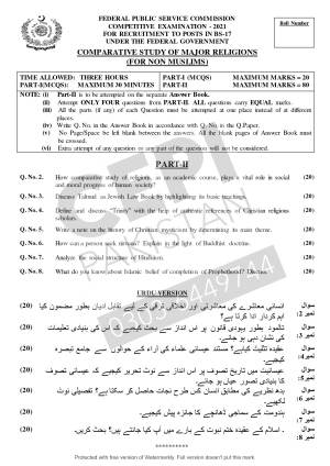 First page of CSS Past Papers Comparative Study of Major Religions 2021