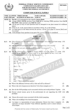 First page of CSS Past Papers Computer Science 2019