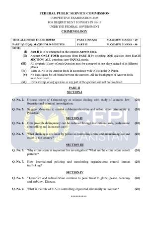 First page of CSS Past Papers Criminology 2023