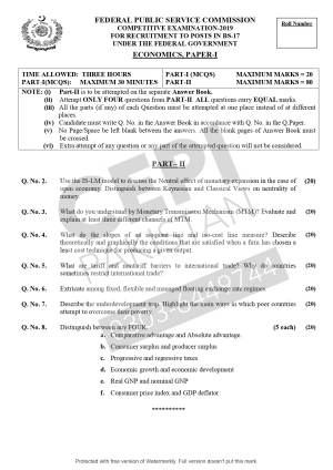 First page of CSS Past Papers Economics 2019