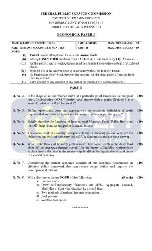 First page of CSS Past Papers Economics 2023