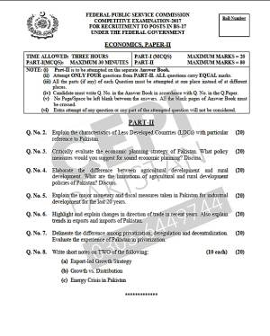 First page of CSS Past Papers Economics Paper-II 2017