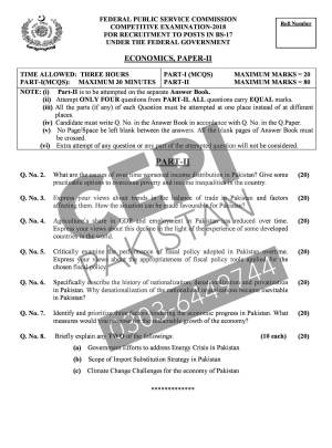 First page of CSS Past Papers Economics Paper-II 2018