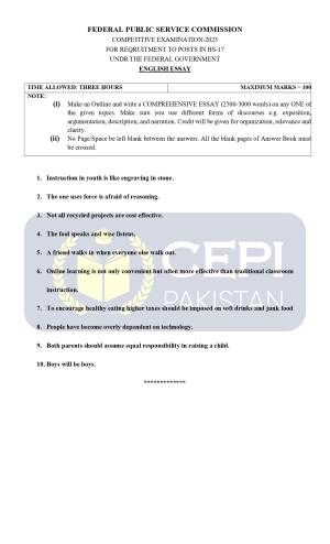 First page of CSS Past Papers English Essay 2023