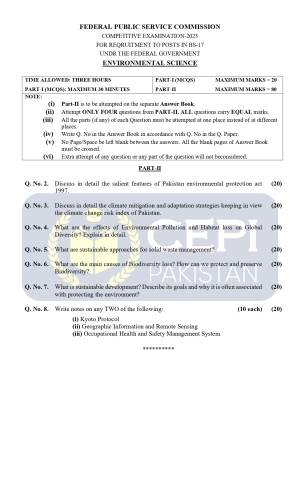 First page of CSS Past Papers Environmental Science 2023