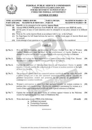 First page of CSS Past Papers Gender Studies 2019