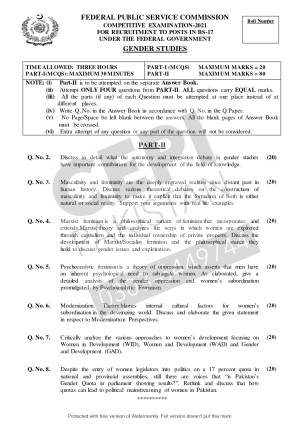 First page of CSS Past Papers Gender Studies 2021