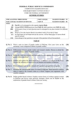 First page of CSS Past Papers Gender Studies 2023