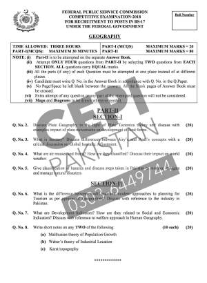 First page of CSS Past Papers Geography 2018