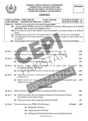 First page of CSS Past Papers Geology 2018