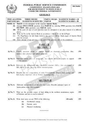 First page of CSS Past Papers Geology 2021