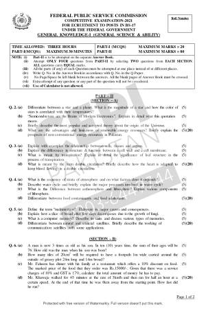 First page of CSS Past Papers GK-I (General Science & Ability) 2021