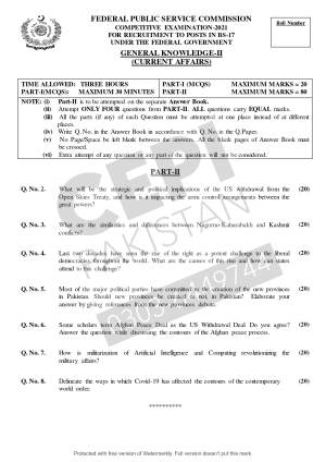 First page of CSS Past Papers GK-II (Current Affairs) 2021