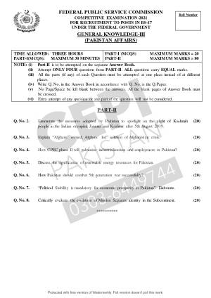 First page of CSS Past Papers GK-III (Pakistan Affairs) 2021