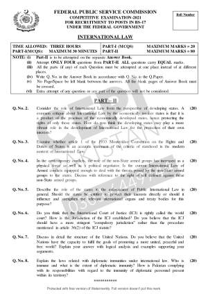 First page of CSS Past Papers International Law 2021