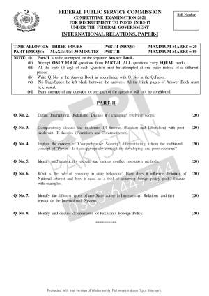 First page of CSS Past Papers International Relations 2021