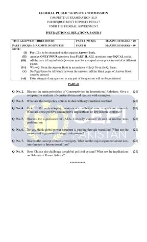 First page of CSS Past Papers International Relations 2023