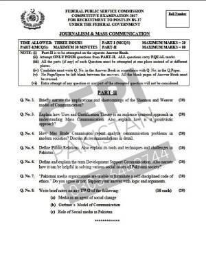 First page of CSS Past Papers Journalism & Mass Communication 2017
