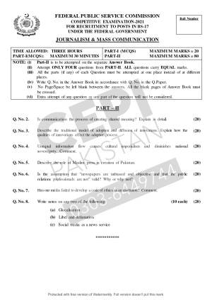 First page of CSS Past Papers Journalism & Mass Communication 2021