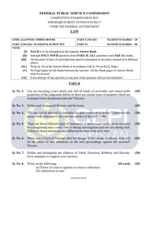 First page of CSS Past Papers Law 2023