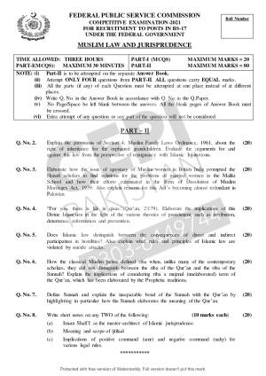 First page of CSS Past Papers Muslim Law & Jurisprudence 2021