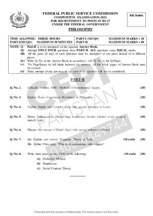 First page of CSS Past Papers Philosophy 2021