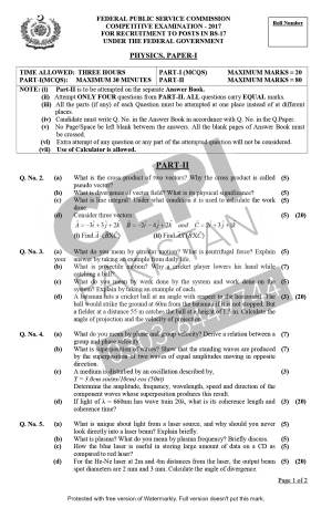 First page of CSS Past Papers Physics Paper-I 2017