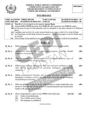 First page of CSS Past Papers Psychology 2017