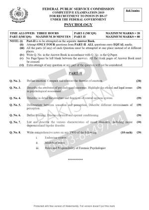 First page of CSS Past Papers Psychology 2019
