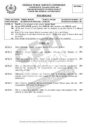 First page of CSS Past Papers Psychology 2021