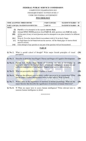 First page of CSS Past Papers Psychology 2023