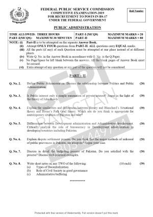First page of CSS Past Papers Public Administration 2019