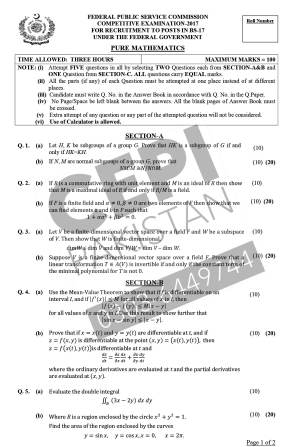 First page of CSS Past Papers Pure Mathematics 2017