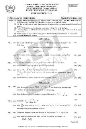 First page of CSS Past Papers Pure Mathematics 2020