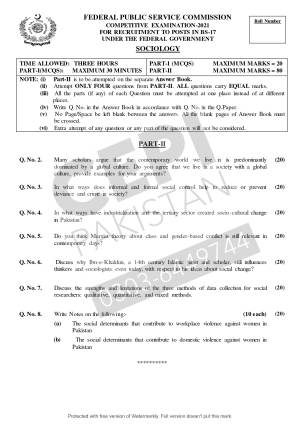 First page of CSS Past Papers Sociology 2021