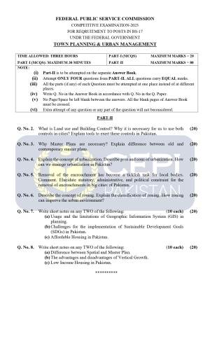 First page of CSS Past Papers Town Planning & Urban Management 2023